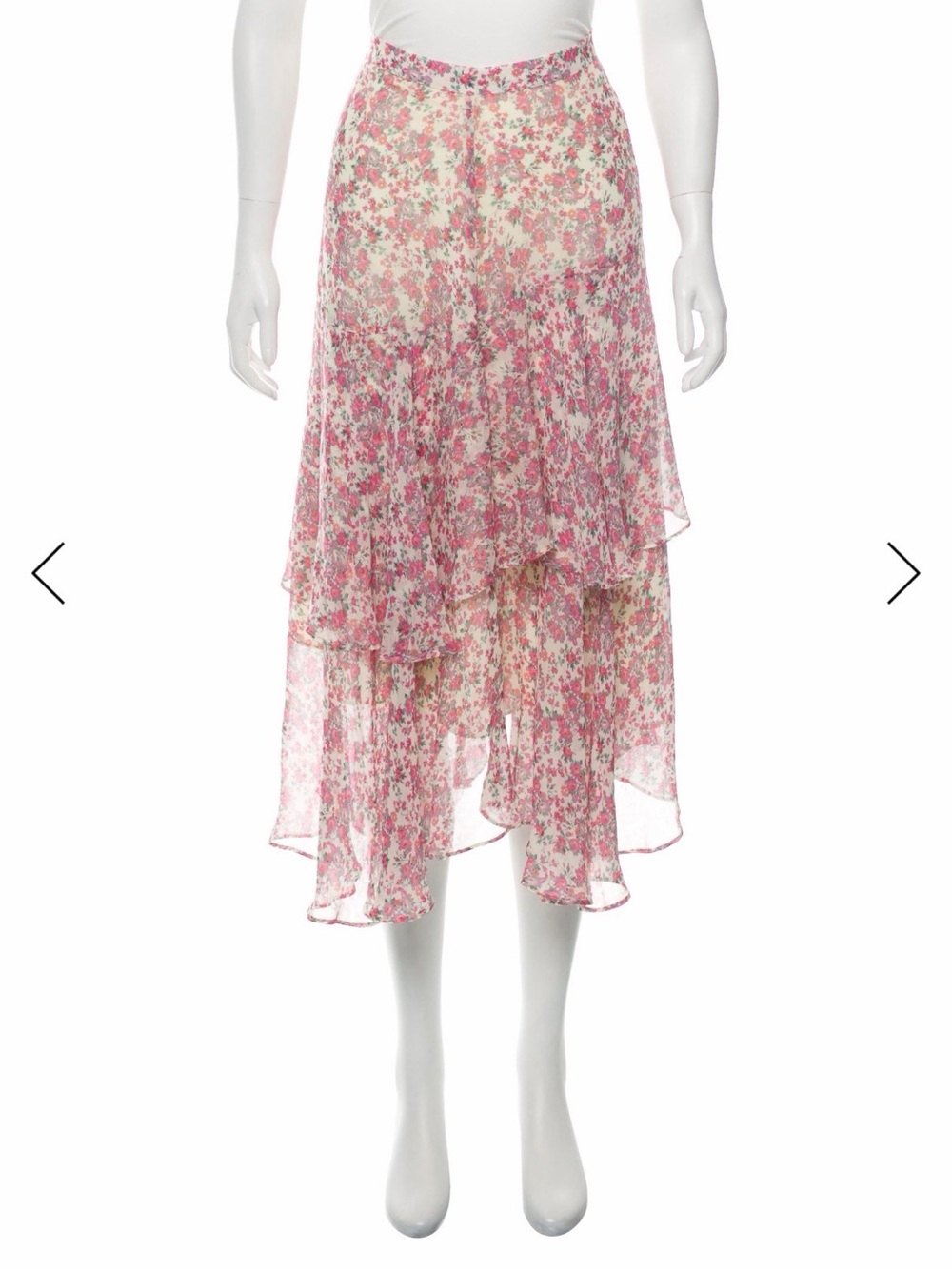 LoveShackFancy Pink Floral Asymmetrical Layered Midi Skirt